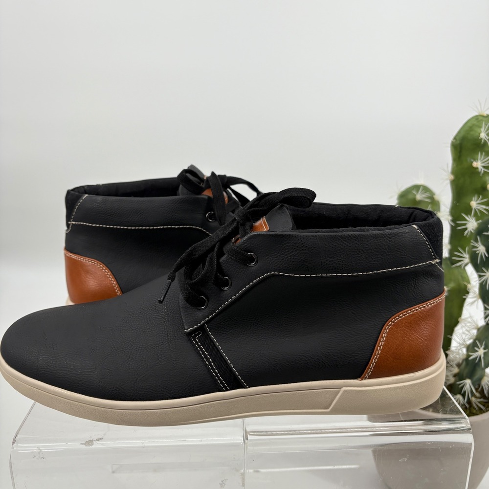 New Steve Madden Kobe‎ Men's Black Faux Leather Lace Up Chukka Boots Size 12